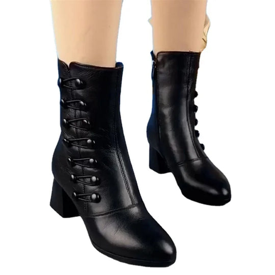 Sylvia | Warme Damen-Stiefeletten aus Leder mit seitlicher Schnalle