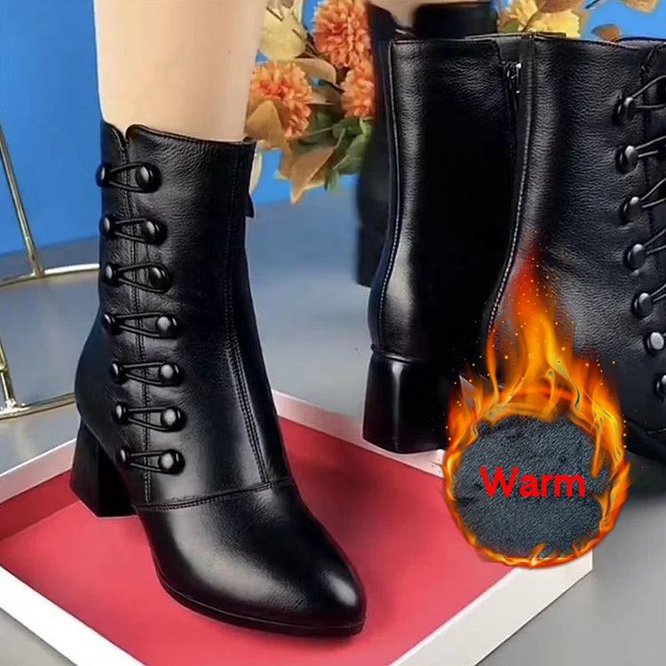 Sylvia | Warme Damen-Stiefeletten aus Leder mit seitlicher Schnalle